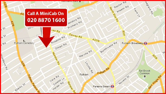 parson green and fulham broadway minicab  map 