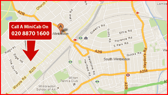 SW19 Wimbledon to airport map - london minicab 